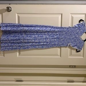 Blue and white floral midi dress